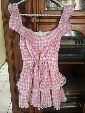 Pink Gingham Ruffle Tiered Sundress With Built in Shorts